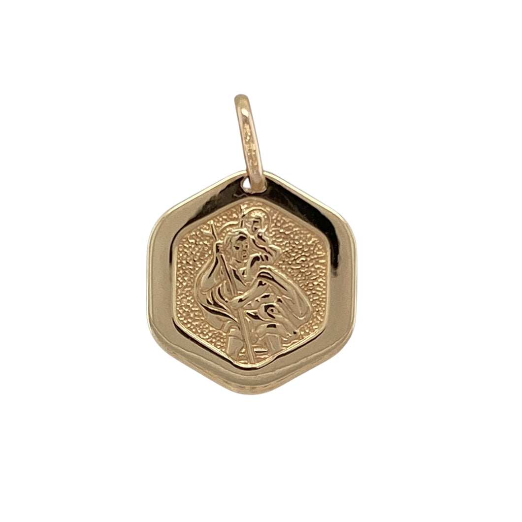 9ct Gold Hexagon Shaped St Christopher Pendant