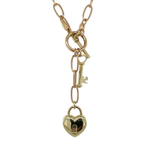 9ct Gold 18" Heart Padlock Open Link Curb Chain