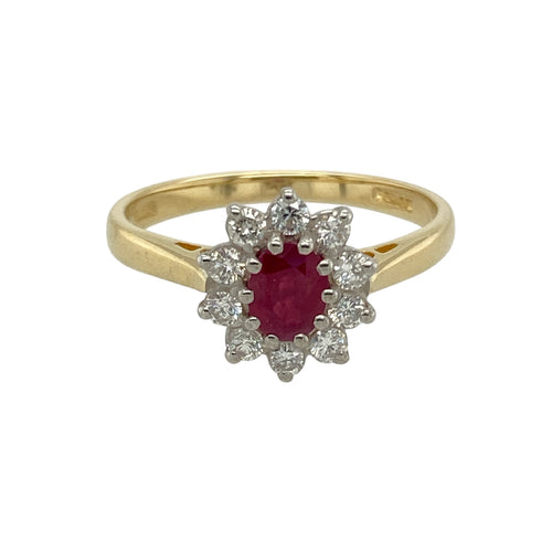 18ct Gold Diamond & Ruby Set Cluster Ring
