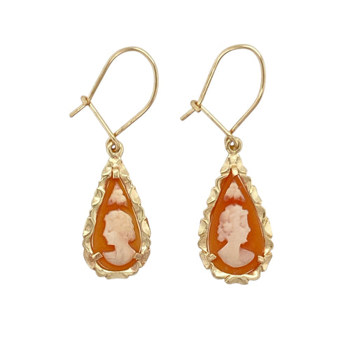 9ct Gold & Cameo Drop Earrings