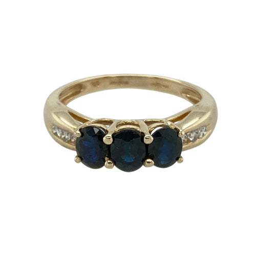 9ct Gold Diamond & Sapphire Set Trilogy Ring