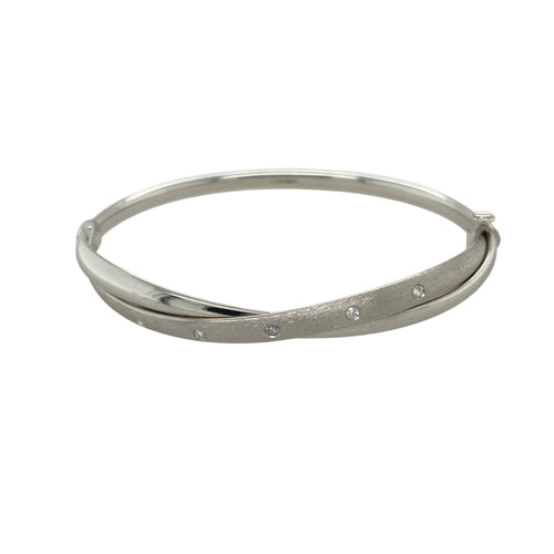 9ct White Gold & Cubic Zirconia Set Crossover Bangle