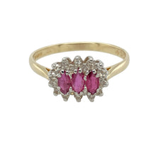 Load image into Gallery viewer, 9ct Gold Diamond &amp; Ruby Set Trilogy Cluster Ring
