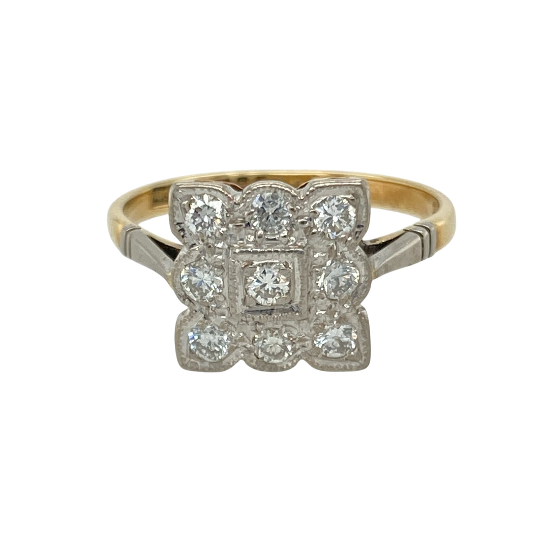 18ct Gold & Platinum Diamond Set Art Deco Style Ring