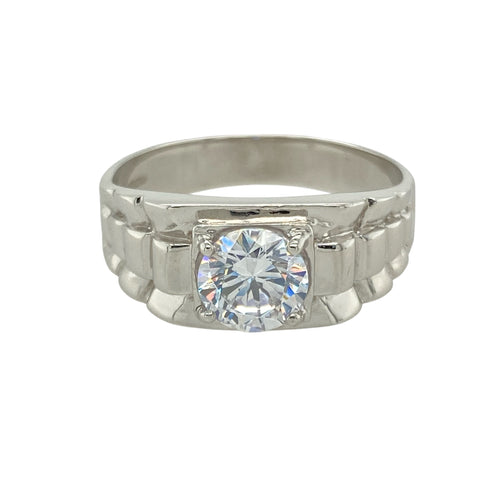 9ct White Gold & Cubic Zirconia Set Watch Strap Style Ring