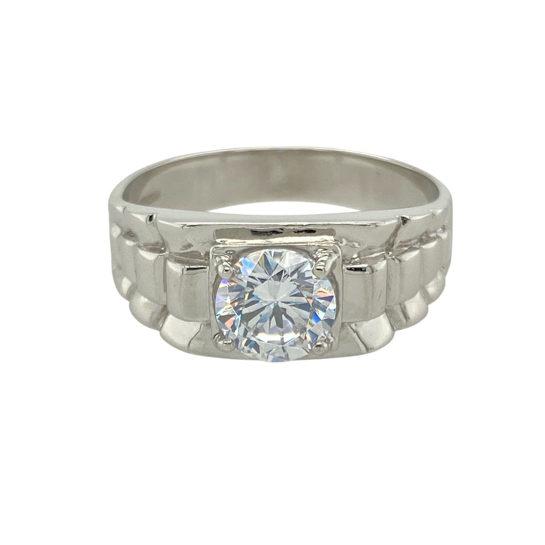 9ct White Gold & Cubic Zirconia Set Watch Strap Style Ring