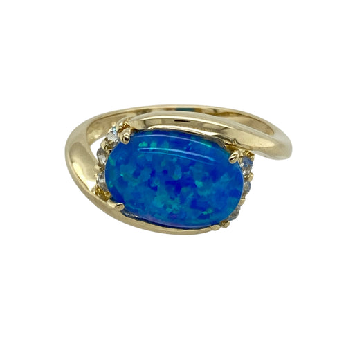 14ct Gold Opalique & Cubic Zirconia Set Twist Ring