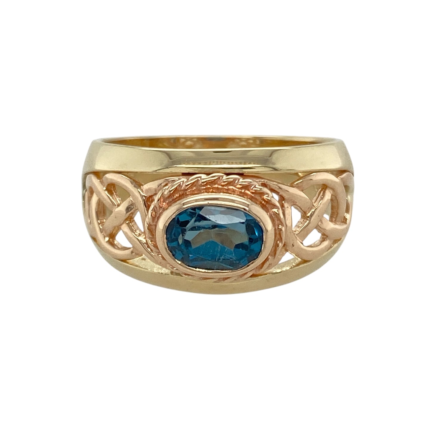 9ct Gold & Blue Topaz Set Celtic Clogau Ring