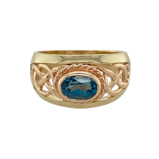 9ct Gold & Blue Topaz Set Celtic Clogau Ring