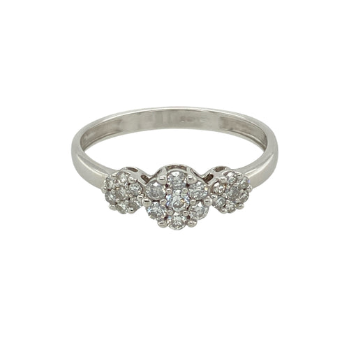 9ct White Gold & Diamond Set Cluster Trilogy Ring
