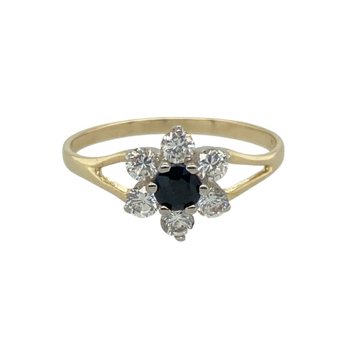 9ct Gold Sapphire & Cubic Zirconia Set Flower Cluster Ring