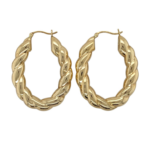 9ct Gold Twist Bubble Style Oval Creole Earrings