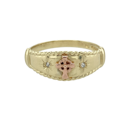 9ct Gold & Diamond Set Welsh Gold Celtic Cross Ring