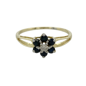 9ct Gold Diamond & Sapphire Set Flower Cluster Ring