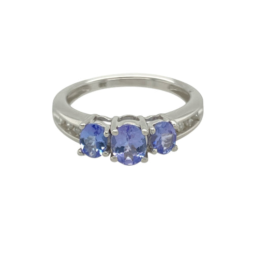 9ct White Gold Diamond & Tanzanite Set Trilogy Ring