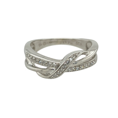 9ct White Gold & Diamond Set Wrap Over Band Ring