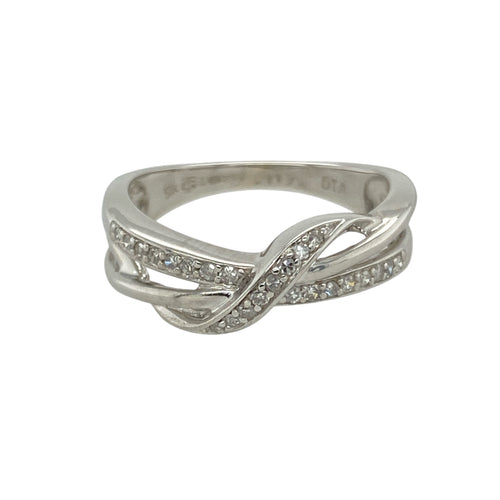 9ct White Gold & Diamond Set Wrap Over Band Ring