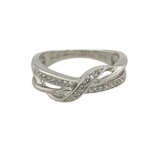 9ct White Gold & Diamond Set Wrap Over Band Ring