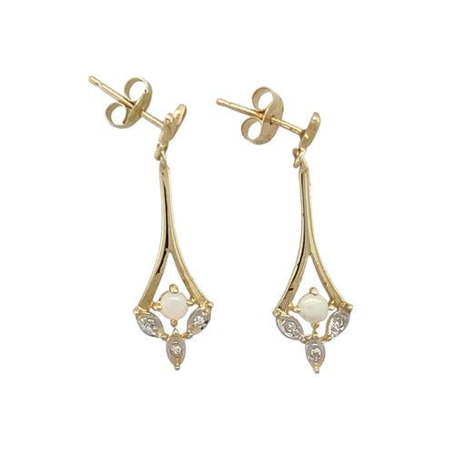 9ct Gold Diamond & Opalique Set Drop Earrings