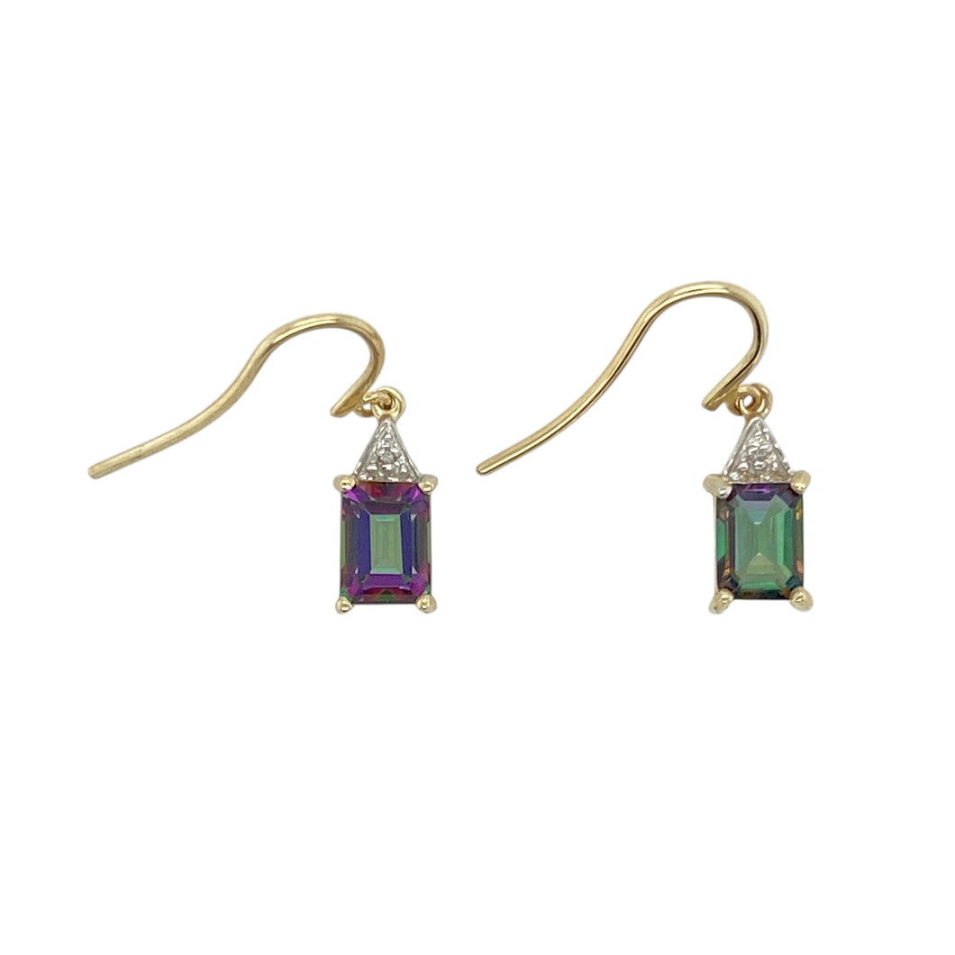 9ct Gold Diamond & Mystic Topaz Set Drop Earrings