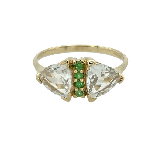 9ct Gold Green & White Stone Set Ring
