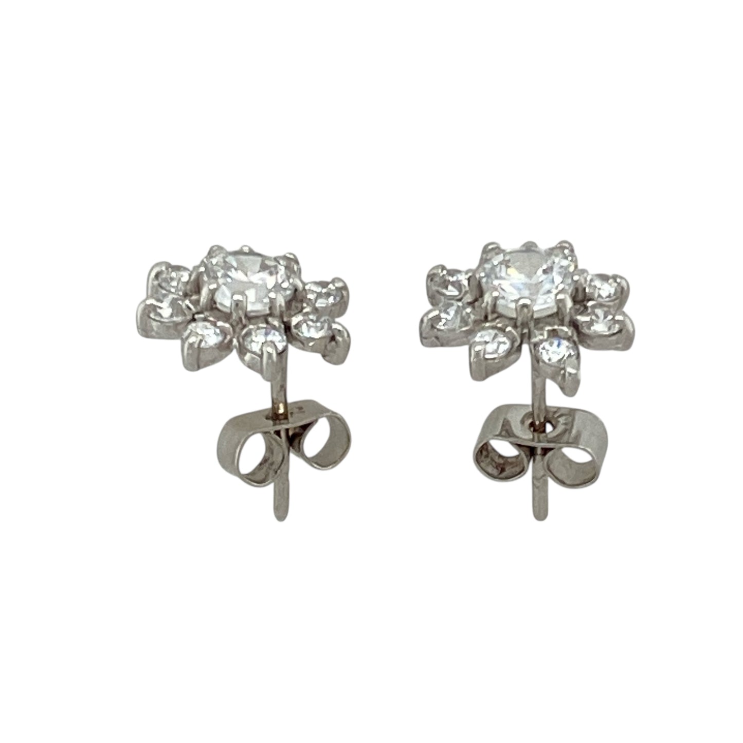 9ct White Gold & Cubic Zirconia Set Flower Stud Earrings