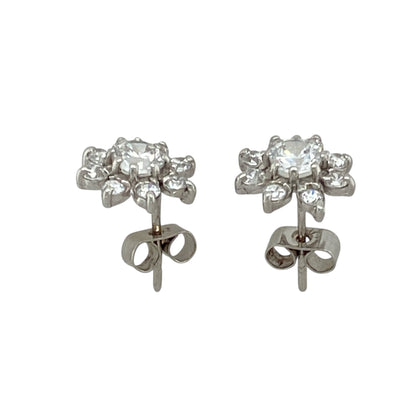 9ct White Gold & Cubic Zirconia Set Flower Stud Earrings