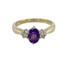 Load image into Gallery viewer, 9ct Gold Diamond &amp; Amethyst Set Trilogy Ring
