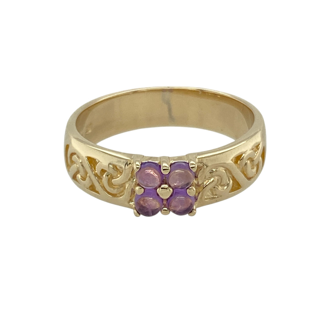 9ct Gold & Amethyst Set Celtic Knot Design Ring