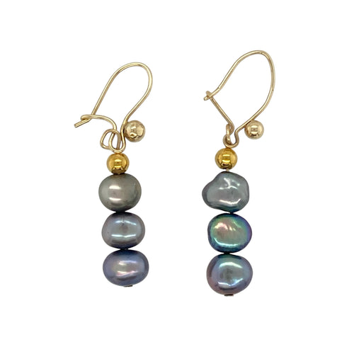 9ct Gold & Grey/Black Pearl Drop Earrings