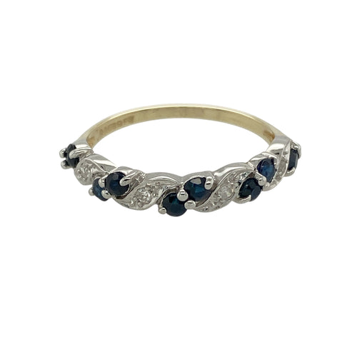 9ct Gold Diamond & Sapphire Set Band Ring