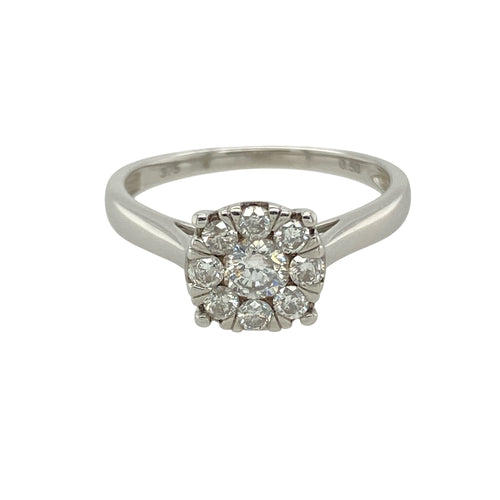 9ct White Gold & Diamond Illusion Set Cluster Solitaire Ring