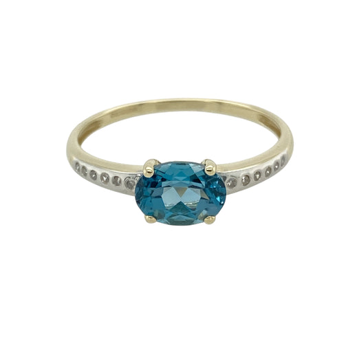 9ct Gold Diamond & Blue Topaz Set Ring