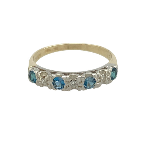 9ct Gold Diamond & Blue Topaz Set Band Ring