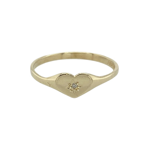 9ct Gold & Diamond Set Heart Signet Ring