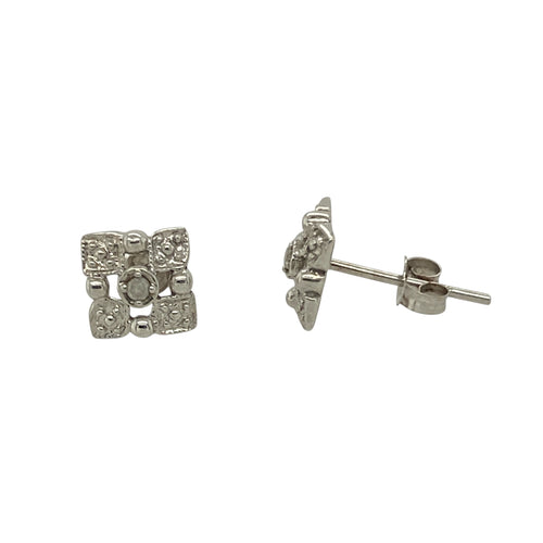 9ct White Gold & Diamond Set Square Stud Earrings