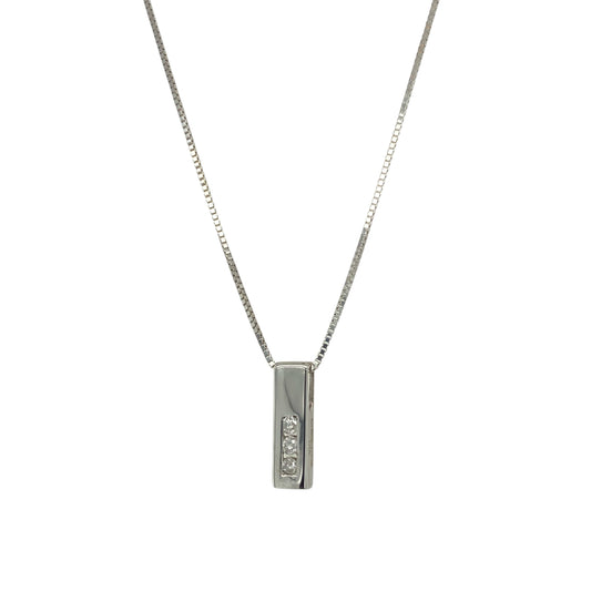 9ct White Gold & Diamond Set Bar 16" Necklace