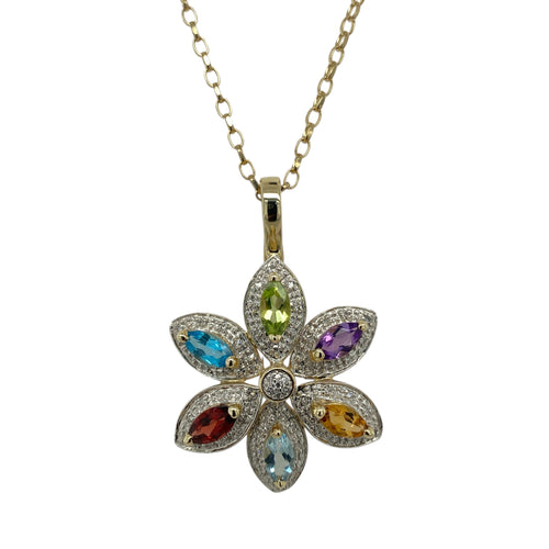 9ct Gold Diamond & Gemstone Flower 18
