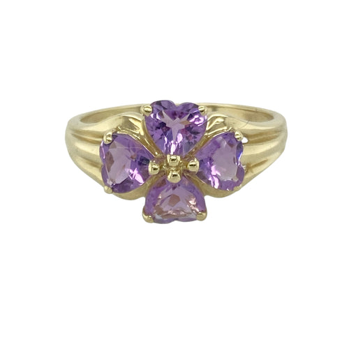 9ct Gold & Amethyst Set Flower Ring