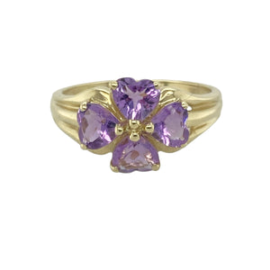 9ct Gold & Amethyst Set Flower Ring