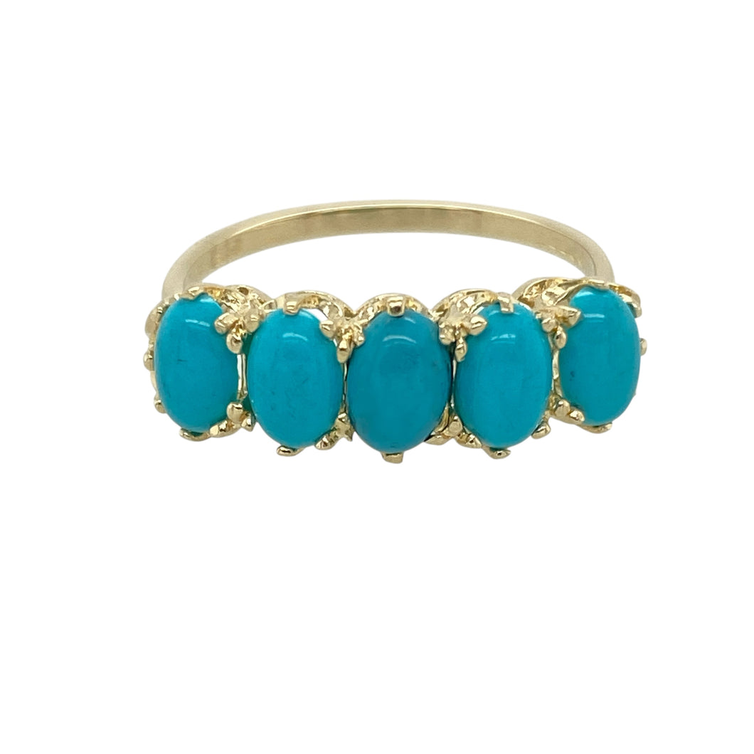 9ct Gold & Turquoise Set Vintage Style Band Ring