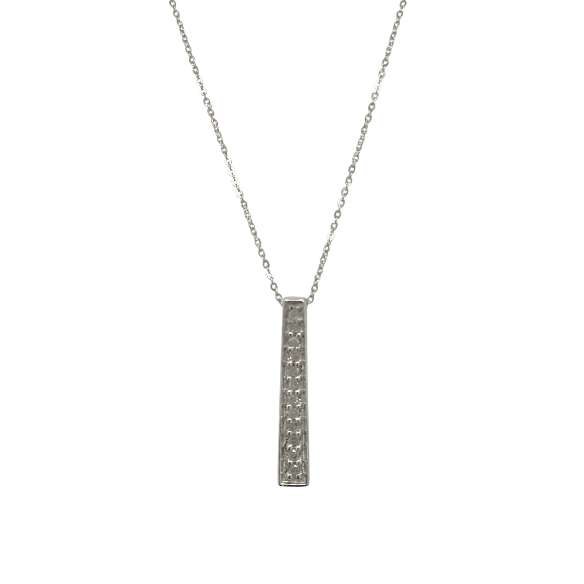 9ct White Gold & Diamond Set Bar 16" Necklace