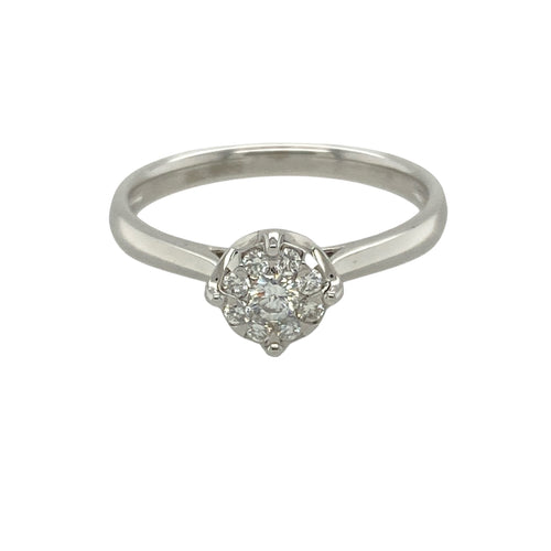9ct White Gold & Diamond Illusion Set Cluster Solitaire Ring