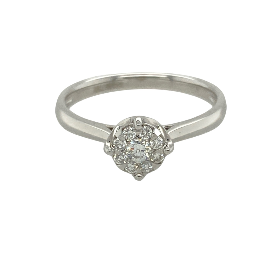 9ct White Gold & Diamond Illusion Set Cluster Solitaire Ring