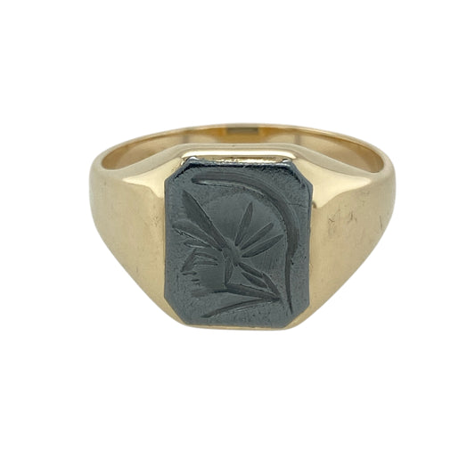 9ct Gold & Hematite Centurion Head Signet Ring