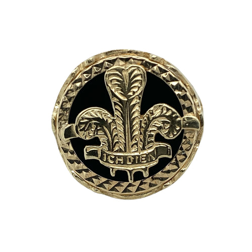 9ct Gold Black Stone Backed Three Feather Signet Ring