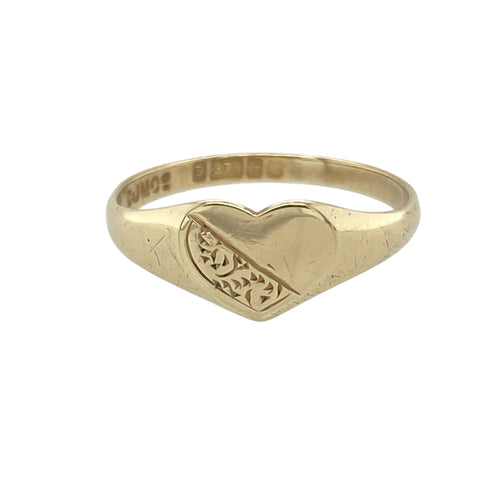 9ct Gold Patterned Heart Signet Ring