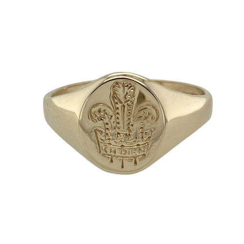 9ct Gold Three Feather Oval Signet Ring