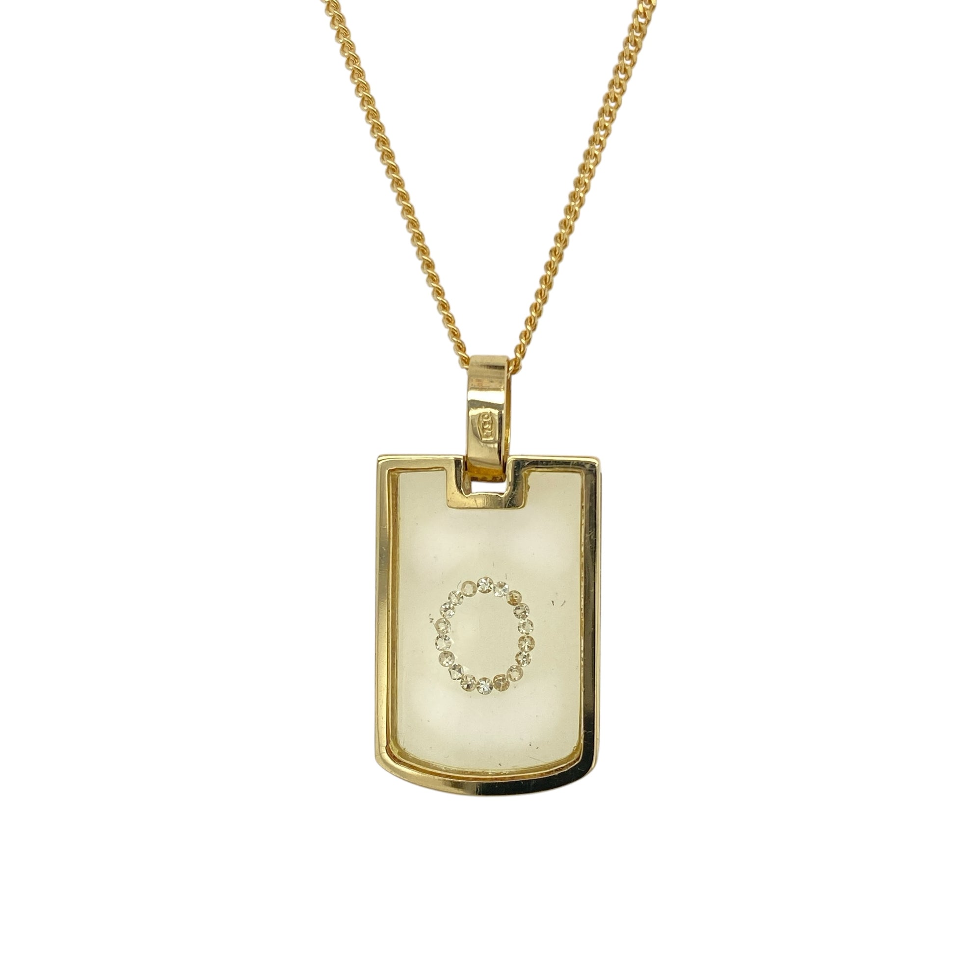 18ct Gold & Diamond Set Glass Tag 18" Necklace
