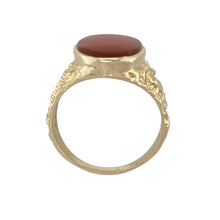 Load image into Gallery viewer, 9ct Gold &amp; Carnelian Set Patterned Oval Signet Ring
